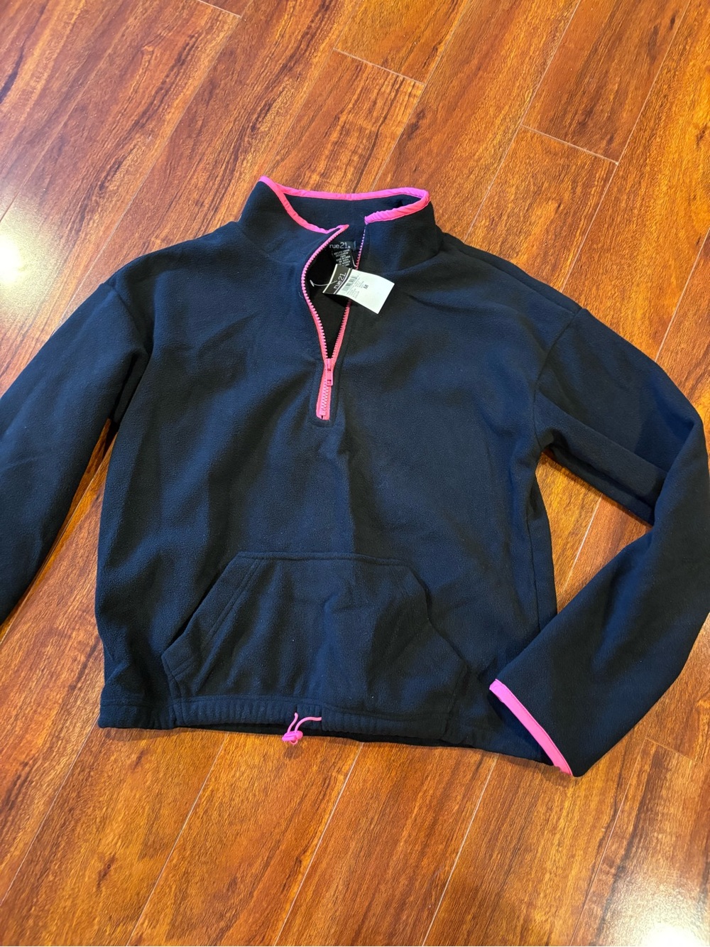 Rue21 Black Fleece Half-Zip Pullover with Pink Trim